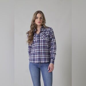 Kimes Ranch Women’s San Mateo Coolmax Flannel Shirt Navy/Red Size XXL